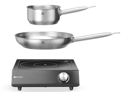 Sæt: Induktionskogeplade 3500W + kasserolle + stegepande, HENDI, sort, 230V/3500W, 320x395x(H)95mm