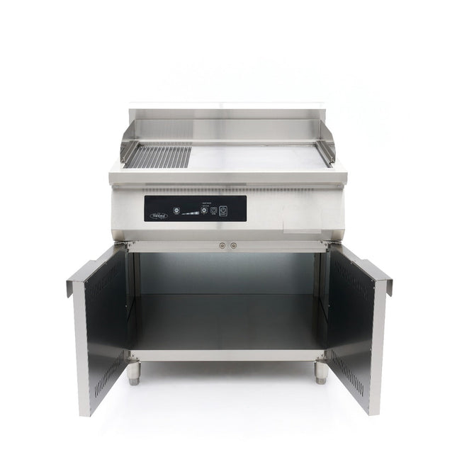 Induktionsstegeplade 700 - Glat og Riflet - 10000W - Dobbelt - med Understel