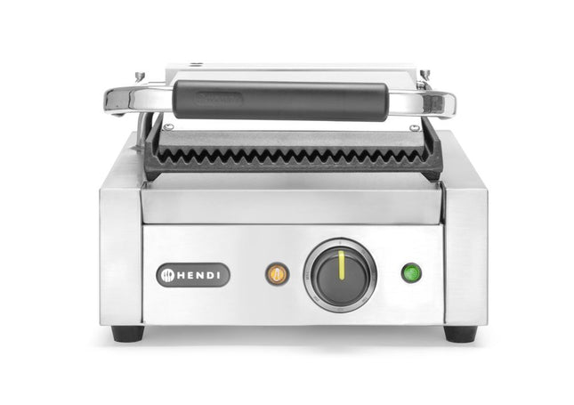 Kontaktgrill – enkelt version, HENDI, rillet top og bund, 230V/1800W, 310x375x(H)216mm