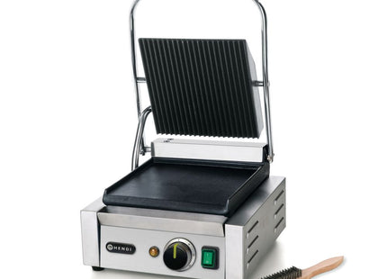 Kontaktgrill – enkelt version, HENDI, rillet top og glat bund, 230V/1800W, 310x375x(H)216mm