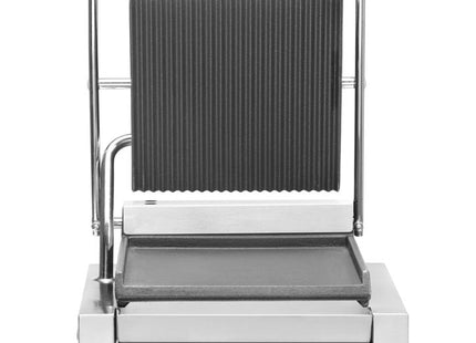 Kontaktgrill – enkelt version, HENDI, rillet top og glat bund, 230V/1800W, 310x375x(H)216mm