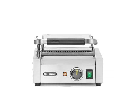 Kontaktgrill – enkelt version, HENDI, rillet top og glat bund, 230V/1800W, 310x375x(H)216mm