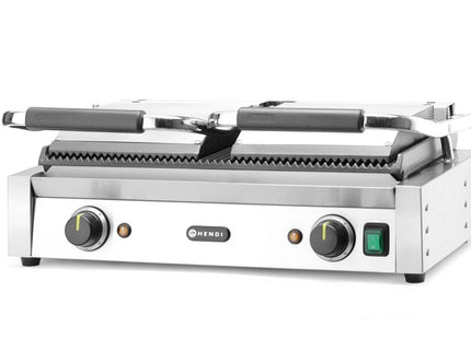 Kontaktgrill, dobbelt grill, HENDI, rillet top og bund, 230V/3600W, 570x375x(H)216mm