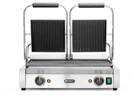 Kontaktgrill, dobbelt grill, HENDI, rillet top og bund, 230V/3600W, 570x375x(H)216mm