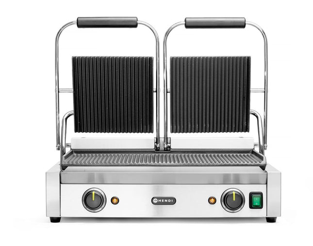Kontaktgrill, dobbelt grill, HENDI, rillet top og bund, 230V/3600W, 570x375x(H)216mm