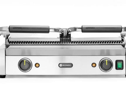 Kontaktgrill, dobbelt grill, HENDI, rillet top og bund, 230V/3600W, 570x375x(H)216mm