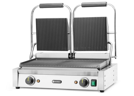 Kontaktgrill, dobbelt grill, HENDI, rillet top og bund, 230V/3600W, 570x375x(H)216mm