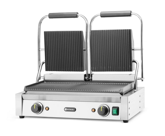 Kontaktgrill, dobbelt grill, HENDI, rillet top og bund, 230V/3600W, 570x375x(H)216mm