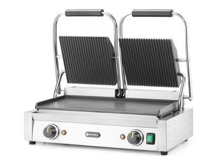 Kontaktgrill - dobbelt version, HENDI, rillet top og glat bund, 230V/3600W, 570x375x(H)216mm