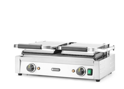 Kontaktgrill - dobbelt version, HENDI, rillet top og glat bund, 230V/3600W, 570x375x(H)216mm