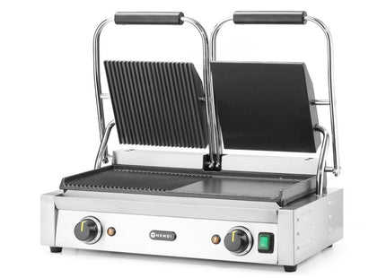 Kontaktgrill - dobbelt version, HENDI, halv glat, halv rillet, 230V/3600W, 570x375x(H)216mm