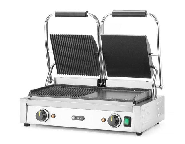 Kontaktgrill - dobbelt version, HENDI, halv glat, halv rillet, 230V/3600W, 570x375x(H)216mm