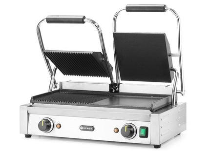 Kontaktgrill - dobbelt version, HENDI, halv glat, halv rillet, 230V/3600W, 570x375x(H)216mm