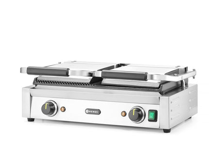 Kontaktgrill - dobbelt version, HENDI, halv glat, halv rillet, 230V/3600W, 570x375x(H)216mm