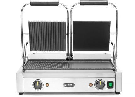Kontaktgrill - dobbelt version, HENDI, halv glat, halv rillet, 230V/3600W, 570x375x(H)216mm