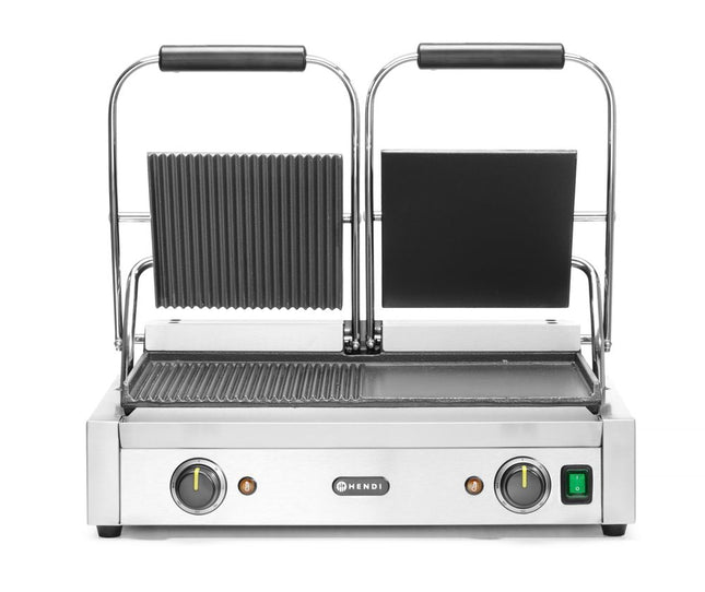 Kontaktgrill - dobbelt version, HENDI, halv glat, halv rillet, 230V/3600W, 570x375x(H)216mm