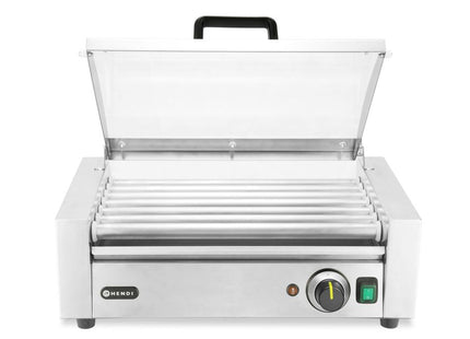 Pølserullegrill, 1 zone med energibesparende låg, HENDI, 9 ruller, 230V/790W, 566x450x(H)259mm