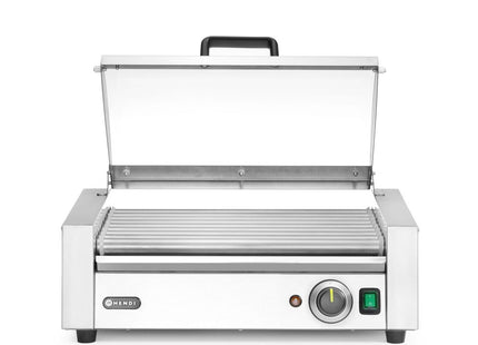 Pølserullegrill, 1 zone med energibesparende låg, HENDI, 9 ruller, 230V/790W, 566x450x(H)259mm