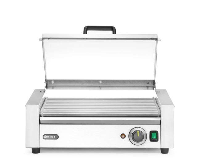 Pølserullegrill, 1 zone med energibesparende låg, HENDI, 9 ruller, 230V/790W, 566x450x(H)259mm