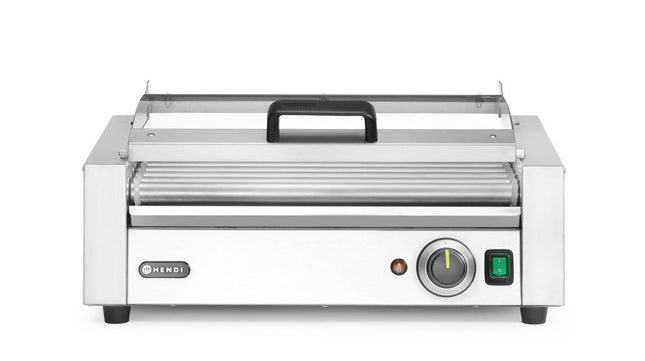 Pølserullegrill, 1 zone med energibesparende låg, HENDI, 9 ruller, 230V/790W, 566x450x(H)259mm