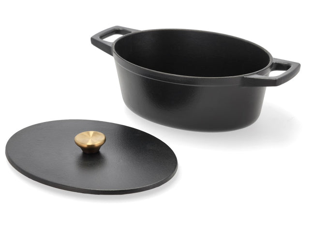 Støbejernsgryde oval 3,8 liter 28,5 x 21 x 10,8 cm Sort - 2 stk