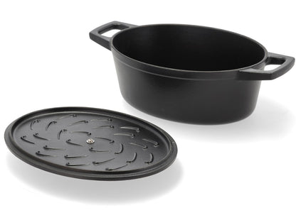 Støbejernsgryde oval 3,8 liter 28,5 x 21 x 10,8 cm Sort - 2 stk