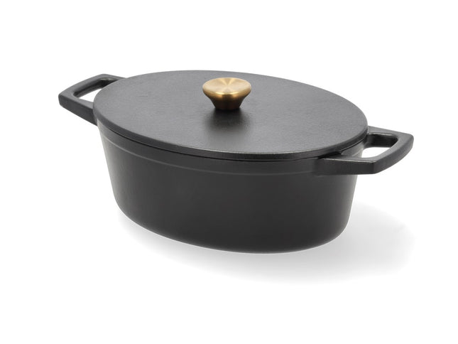 Støbejernsgryde oval 3,8 liter 28,5 x 21 x 10,8 cm Sort - 2 stk