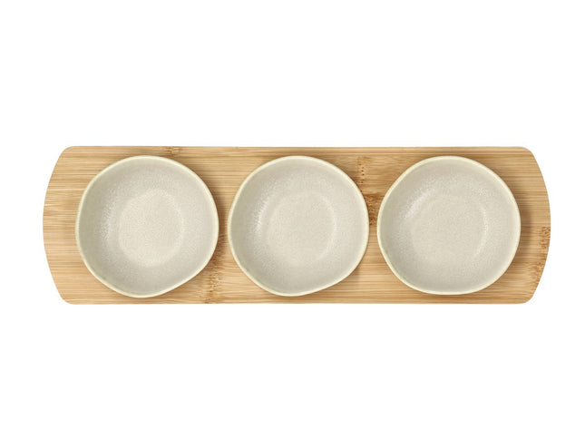 Bambusbakke med 3 skåle Shoku 32x10 cm Soft Beige - 6 sæt