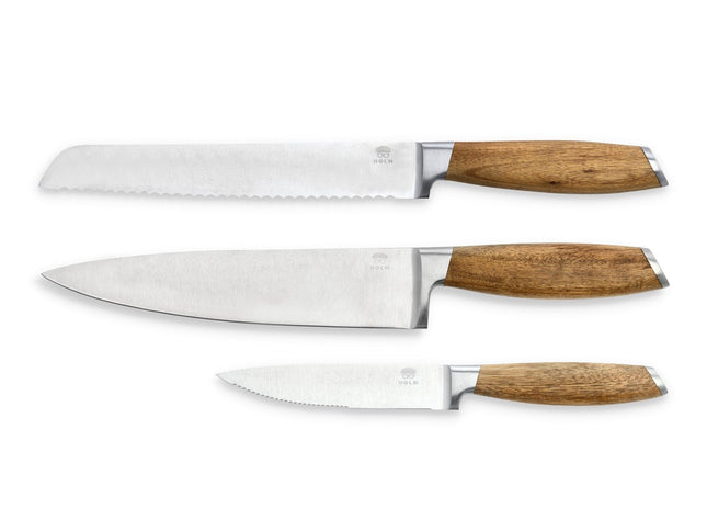 Knivsæt 3 dele Rustfrit stål/Akacie - 6 stk