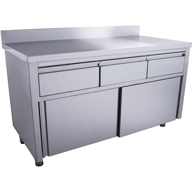 Skab med skydedøre og 3 skuffer - bagkant - 700 x 1600 mm