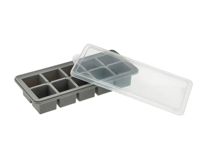 Isterningbakke m/låg 21,9 x 9,9 x 4,3 cm Grå PP/Silikone - 6 stk