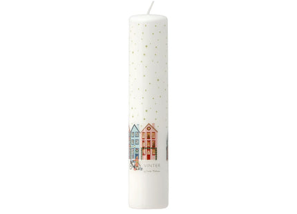 Kalenderlys Vinter 5 x 25 cm Hvid/Guldstjerne Paraffin - 12 stk