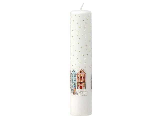 Kalenderlys Vinter 5 x 25 cm Hvid/Guldstjerne Paraffin - 12 stk
