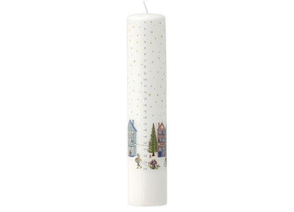 Kalenderlys Vinter 5 x 25 cm Hvid/Guldstjerne Paraffin - 12 stk