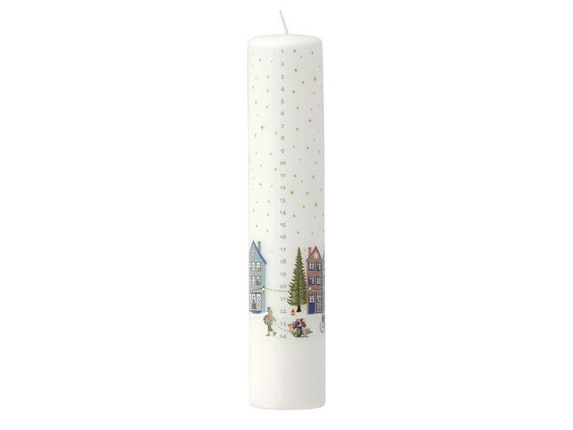Kalenderlys Vinter 5 x 25 cm Hvid/Guldstjerne Paraffin - 12 stk
