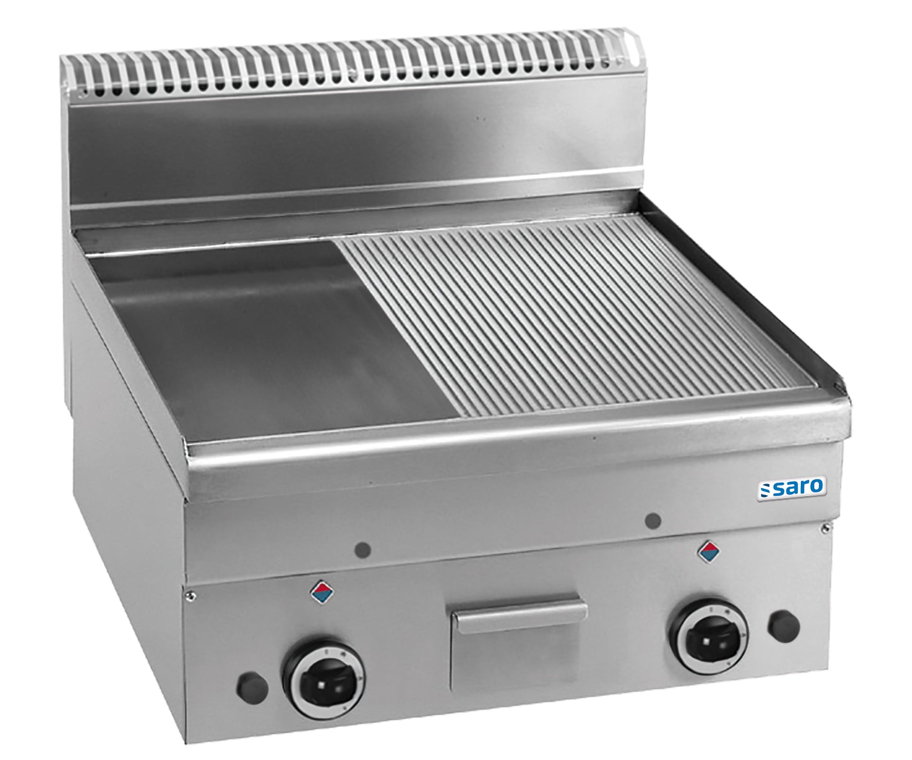 SARO Gasgrillplade 1/2 Glat 1/2 Ribbet 1000x600 Model GFT66LR