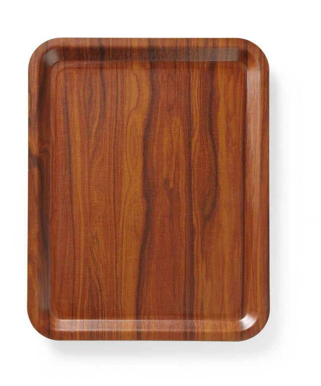 Serveringsbakke, rektangulær, skridsikker, lamineret, AmerBox, Mahogany, 460x360mm