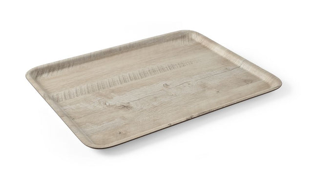 Serveringsbakke med melaminlaminat, skridsikker, med trædesign, AmerBox, Wood light, 370x530mm