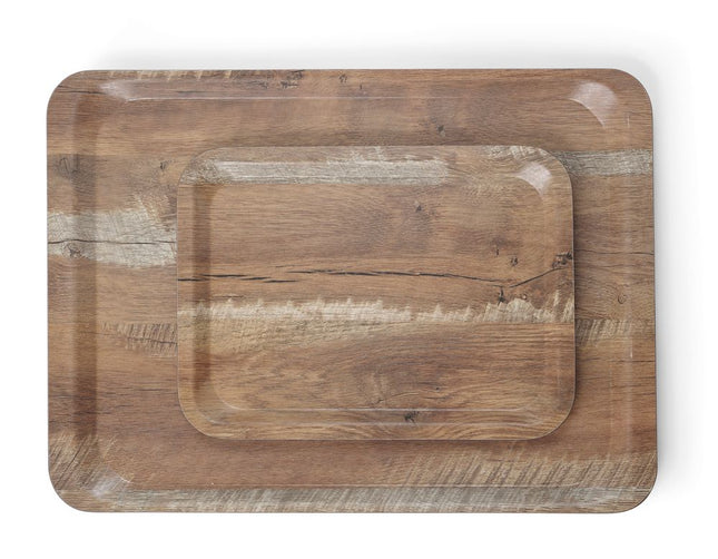 Serveringsbakke med melaminlaminat, skridsikker, med trædesign, AmerBox, Wood dark, 240x340mm
