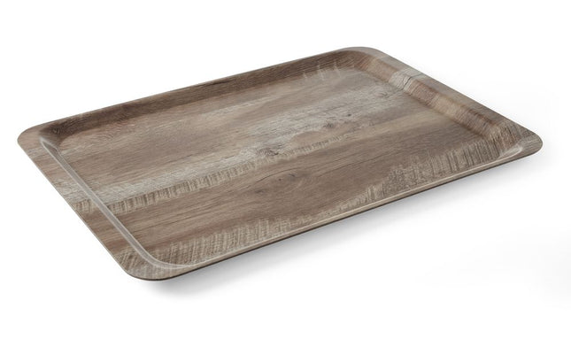 Serveringsbakke med melaminlaminat, skridsikker, med trædesign, AmerBox, Wood dark, 370x530mm
