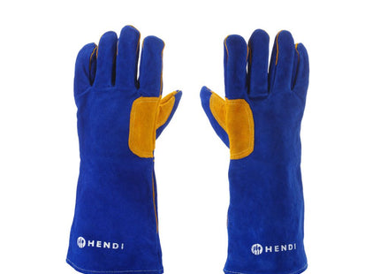 Varmebestandige handsker, læder, HENDI, Blå, 2 stk., (L)410mm