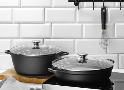 Kasserolle med non-stick belægning, HENDI, 7,5L, sort, 387x310x(H)130mm, Round