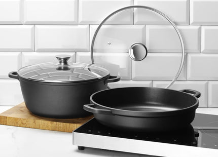 Kasserolle med non-stick belægning, HENDI, 7,5L, sort, 387x310x(H)130mm, Round
