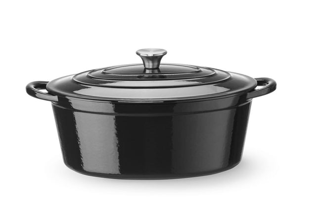 Støbejernsgryde, emaljeret, HENDI, 6,88L, sort, 405x255x(H)134mm, Oval