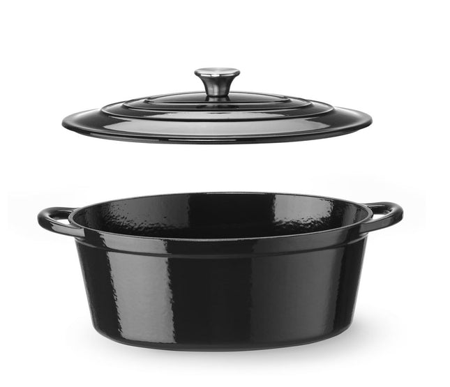 Støbejernsgryde, emaljeret, HENDI, 6,88L, sort, 405x255x(H)134mm, Oval