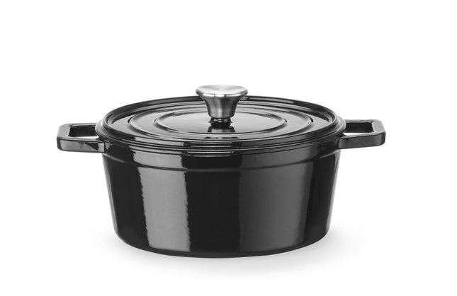 Støbejernsgryde, emaljeret, HENDI, 3,7L, sort, 317x240x(H)105mm, Round