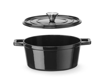 Støbejernsgryde, emaljeret, HENDI, 3,7L, sort, 317x240x(H)105mm, Round