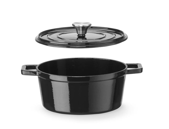 Støbejernsgryde, emaljeret, HENDI, 3,7L, sort, 317x240x(H)105mm, Round