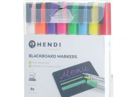 Tavlemarkere 3 mm, HENDI, 1 hvid, 1 rød, 1 blå, 1 grøn, 1 gul, 1 lilla, 1 orange og 1 pink marker