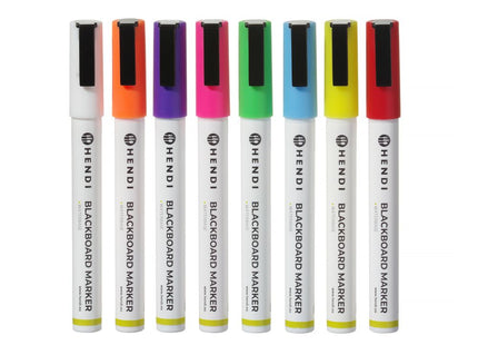 Tavlemarkere 3 mm, HENDI, 1 hvid, 1 rød, 1 blå, 1 grøn, 1 gul, 1 lilla, 1 orange og 1 pink marker